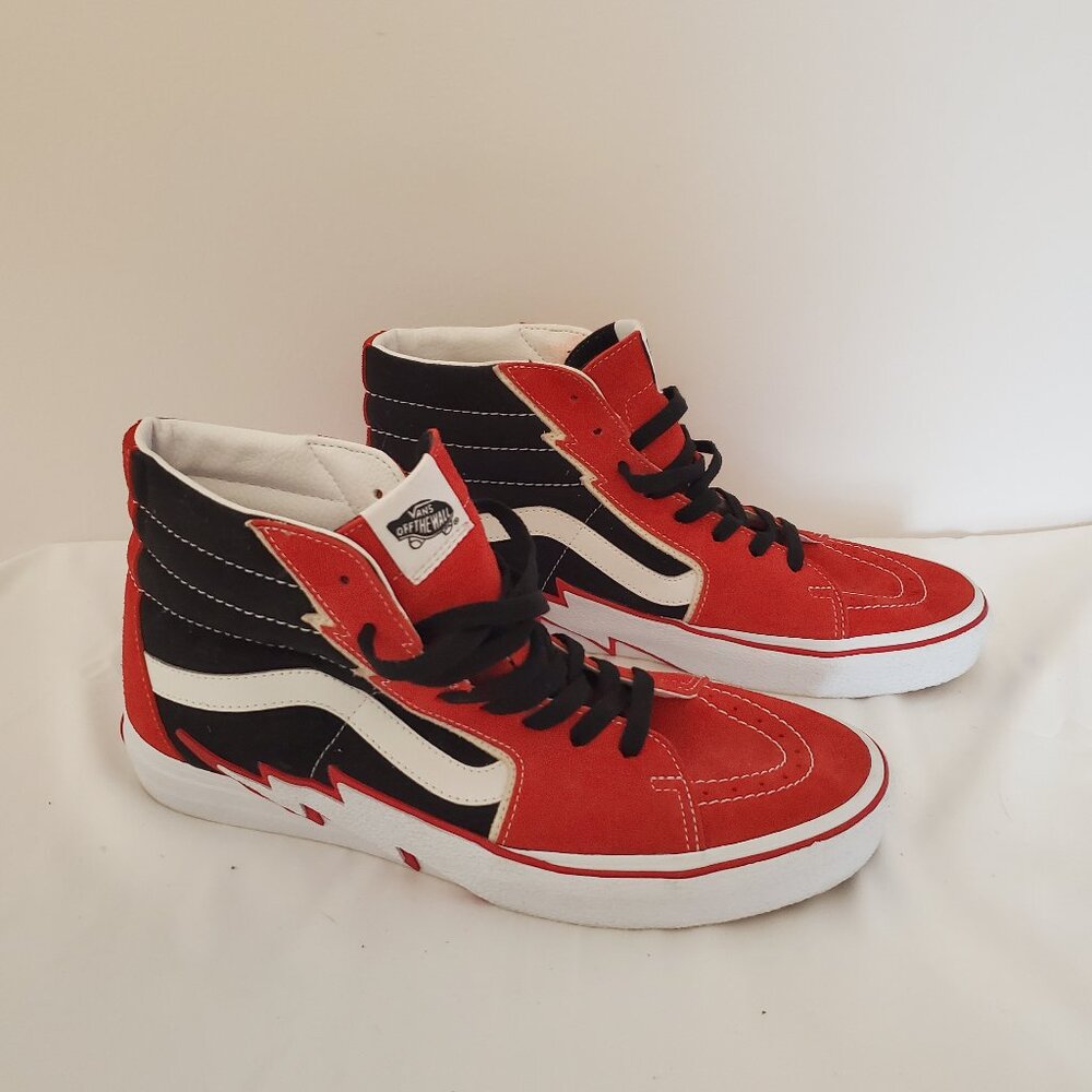 Vans SK8-Hi Lightning Bolt High tops Red Black Seude 11 LN Skate Hi Skater